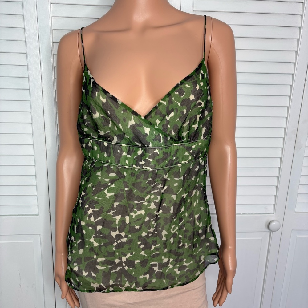 J. CREW Vintage Green Camouflage Silk Camisole Size 6